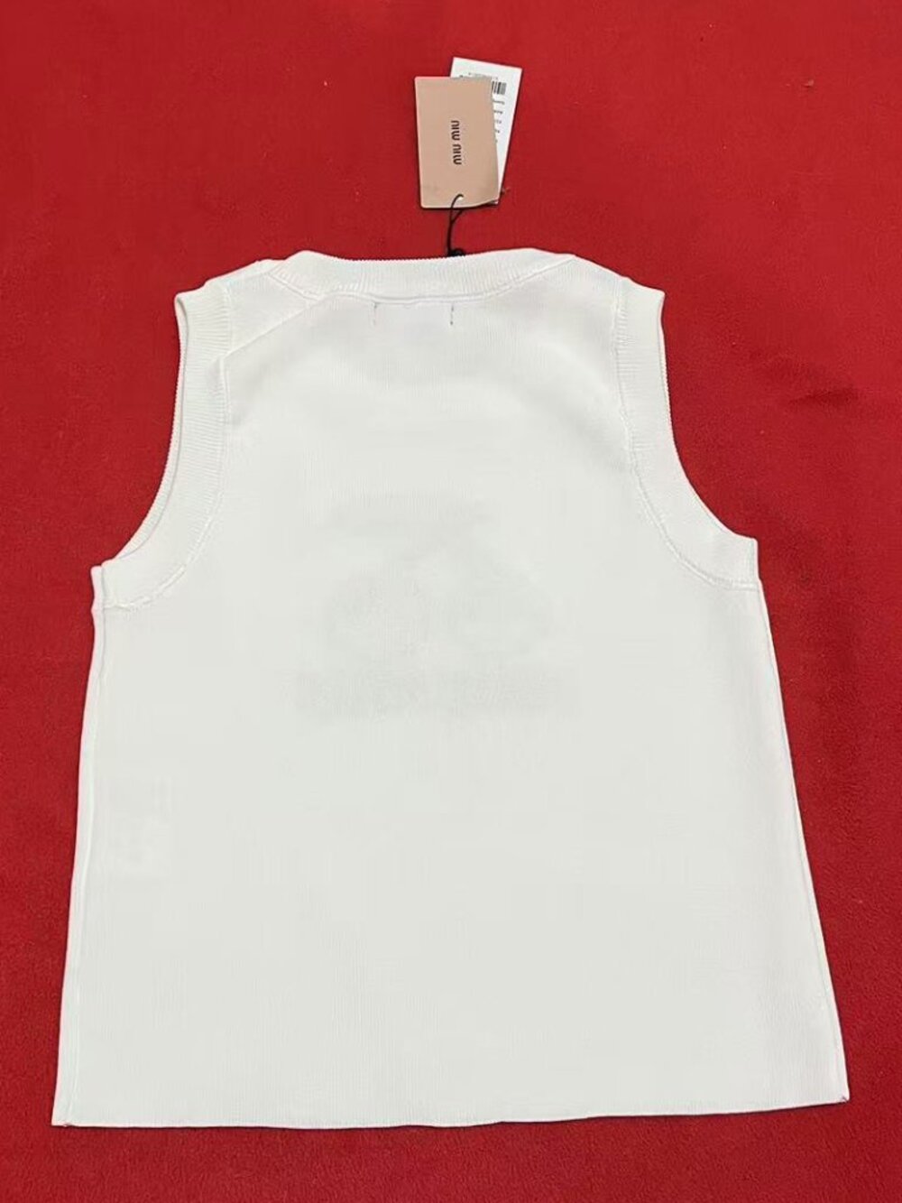 Miu Miu White Knit Sleeveless Tank Top Cherry Rhinestone Embellished - Picture 2 of 2